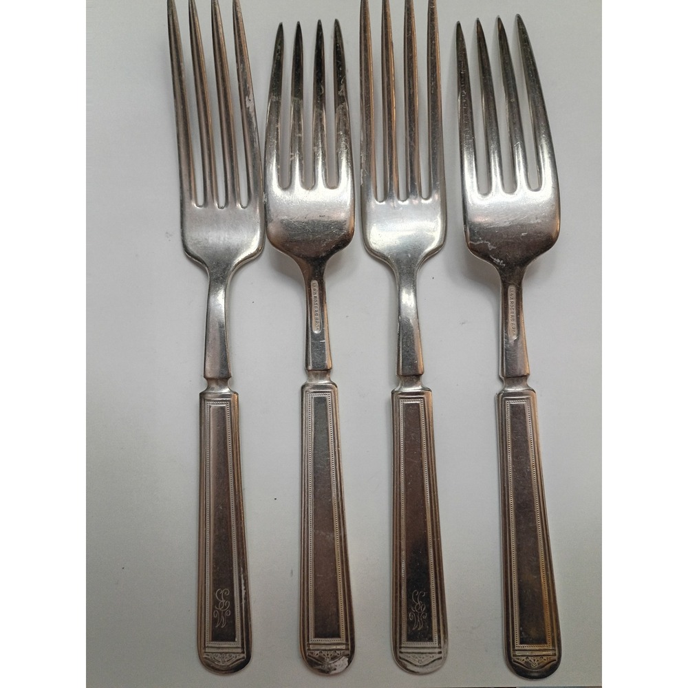 1847 Rogers Bros Heraldic Silverplate Dinner Forks Set of‎ 4 Monogrammed 1916